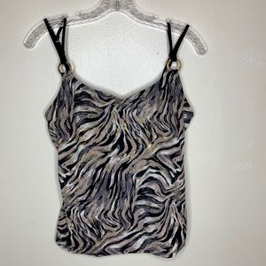 TROPICAL ESCAPE Animal Print Metal Circle Split Straps Tankini Swim Top 8